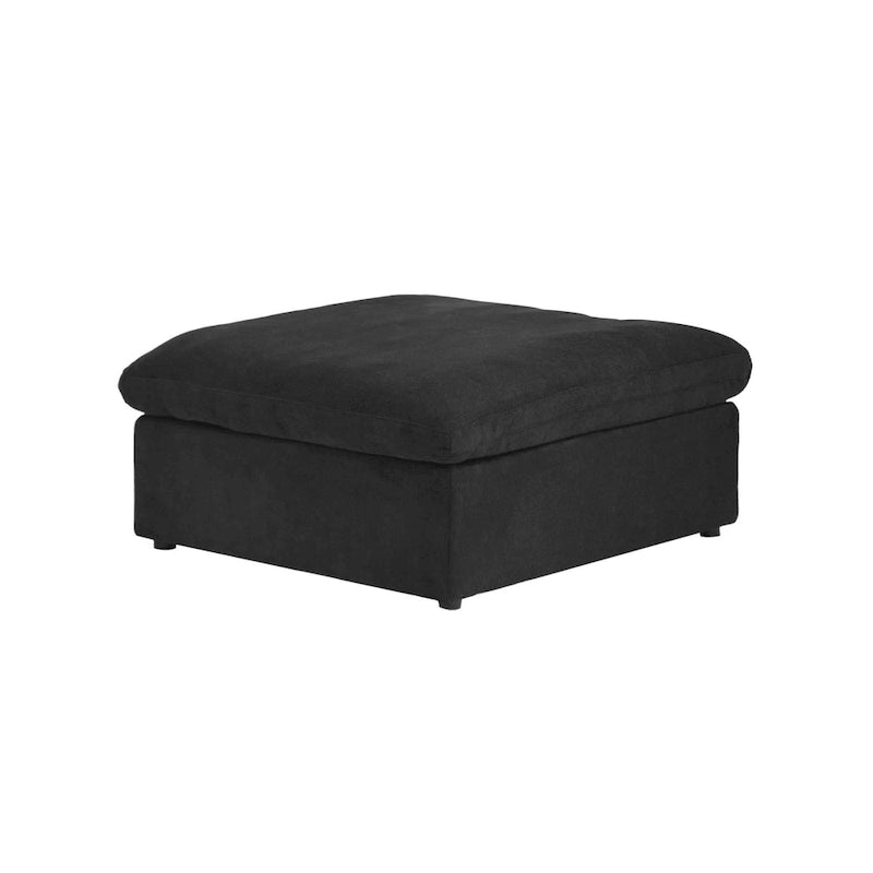 Canapé modulable d'angle en lin gris/noir/blanc avec ottoman, 6 places