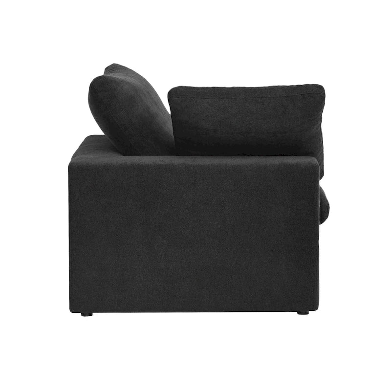 Canapé modulable d'angle en lin gris/noir/blanc avec ottoman, 6 places