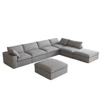 Canapé modulable d'angle en lin gris/noir/blanc avec ottoman, 6 places