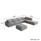 Canapé modulable d'angle en lin gris/noir/blanc avec ottoman, 6 places