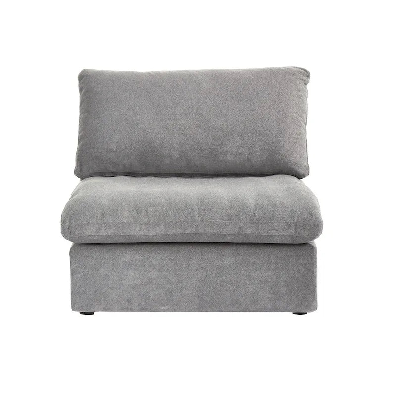 Canapé modulable d'angle en lin gris/noir/blanc avec ottoman, 6 places
