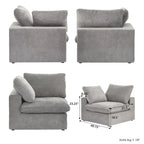 Canapé modulable d'angle en lin gris/noir/blanc avec ottoman, 6 places
