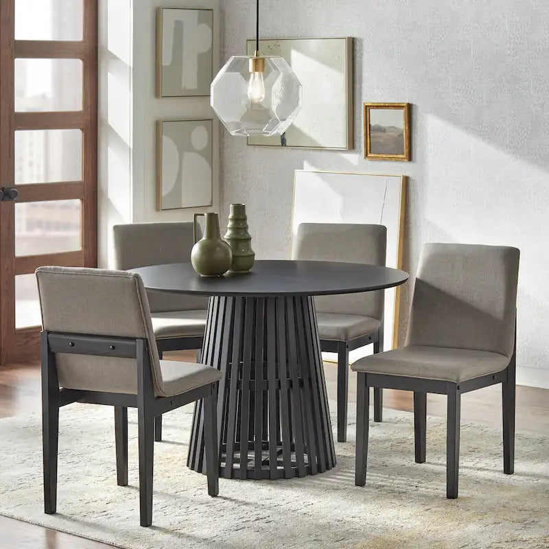 Chaise de salle à manger capitonnée noyer et noir, style Mid-Century, lot de 2