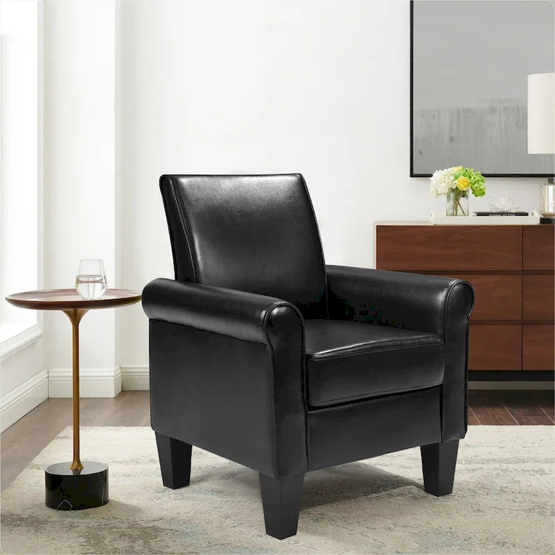 Fauteuil d'appoint en cuir PU noir/gris foncé avec pouf, 1 place