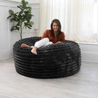 Pouf géant en fausse fourrure, Noir/Bleu Nuit/Gris/Ivoire, 2-3 personnes, 1,50 m