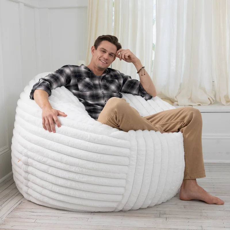 Pouf géant en fausse fourrure, Noir/Bleu Nuit/Gris/Ivoire, 2-3 personnes, 1,50 m