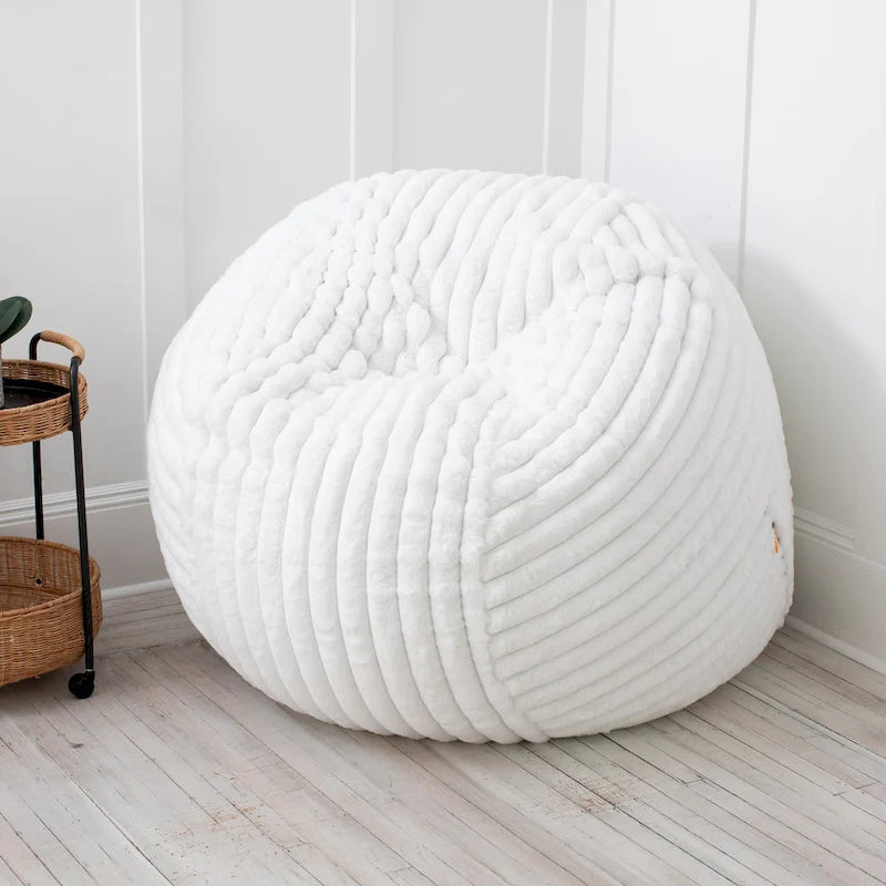 Pouf géant en fausse fourrure, Noir/Bleu Nuit/Gris/Ivoire, 2-3 personnes, 1,50 m