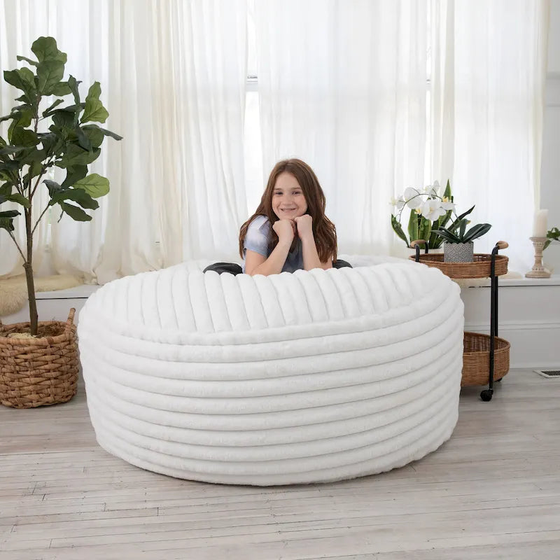 Pouf géant en fausse fourrure, Noir/Bleu Nuit/Gris/Ivoire, 2-3 personnes, 1,50 m