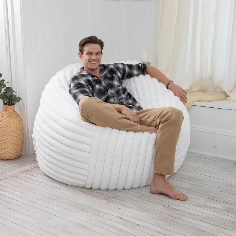 Pouf géant en fausse fourrure, Noir/Bleu Nuit/Gris/Ivoire, 2-3 personnes, 1,50 m