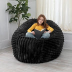 Pouf géant en fausse fourrure, Noir/Bleu Nuit/Gris/Ivoire, 2-3 personnes, 1,50 m