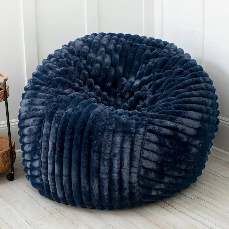 Pouf géant en fausse fourrure, Noir/Bleu Nuit/Gris/Ivoire, 2-3 personnes, 1,50 m