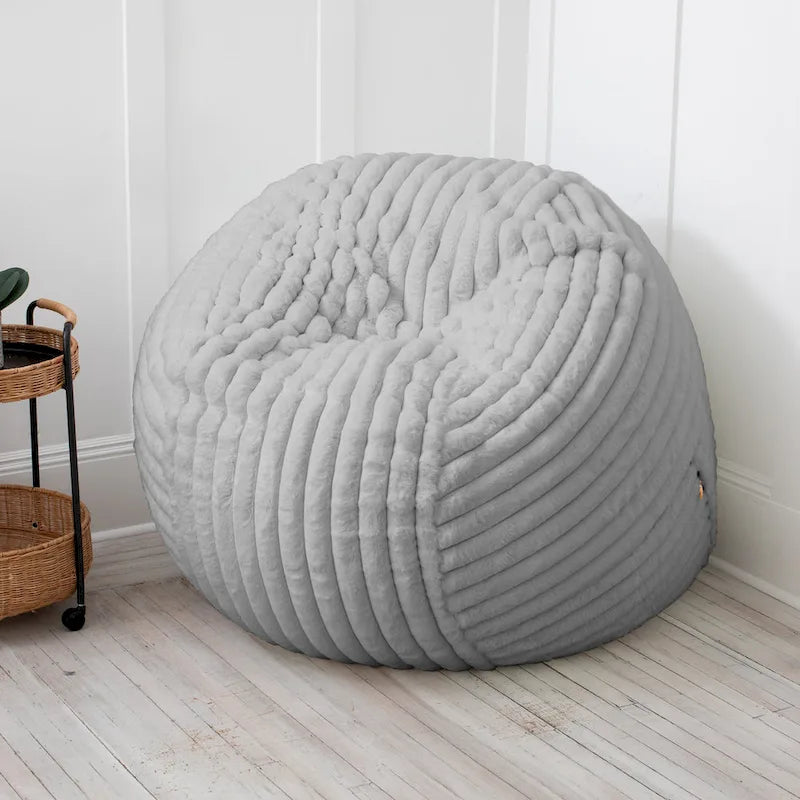 Pouf géant en fausse fourrure, Noir/Bleu Nuit/Gris/Ivoire, 2-3 personnes, 1,50 m