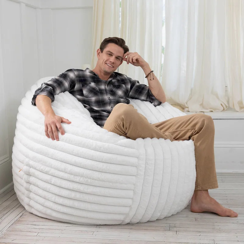Pouf géant en fausse fourrure, Noir/Bleu Nuit/Gris/Ivoire, 2-3 personnes, 1,50 m