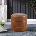 Ottoman rond – Similicuir caramel / Bouclé crème et blanc, Une place