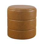 Ottoman rond – Similicuir caramel / Bouclé crème et blanc, Une place