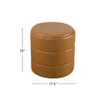 Ottoman rond – Similicuir caramel / Bouclé crème et blanc, Une place
