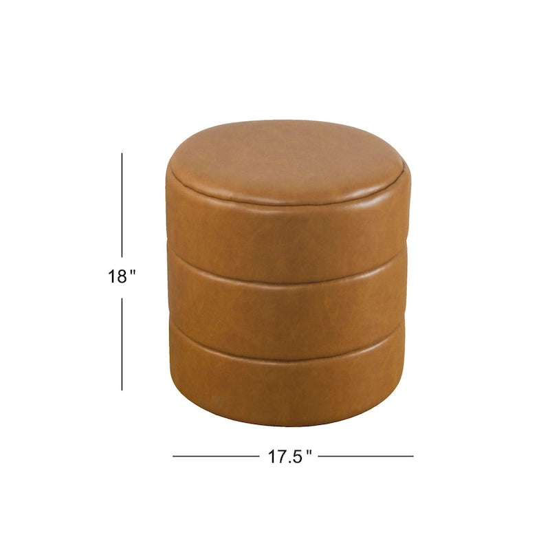 Ottoman rond – Similicuir caramel / Bouclé crème et blanc, Une place