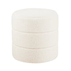 Ottoman rond – Similicuir caramel / Bouclé crème et blanc, Une place