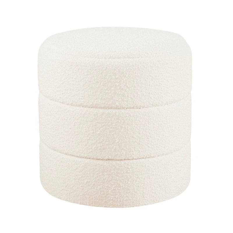 Ottoman rond – Similicuir caramel / Bouclé crème et blanc, Une place