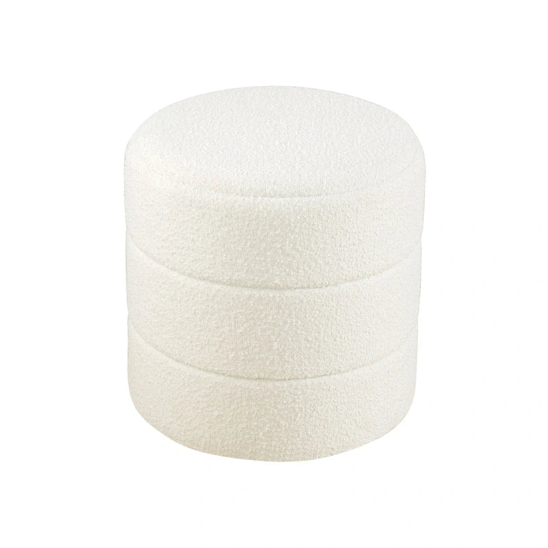 Ottoman rond – Similicuir caramel / Bouclé crème et blanc, Une place