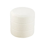 Ottoman rond – Similicuir caramel / Bouclé crème et blanc, Une place