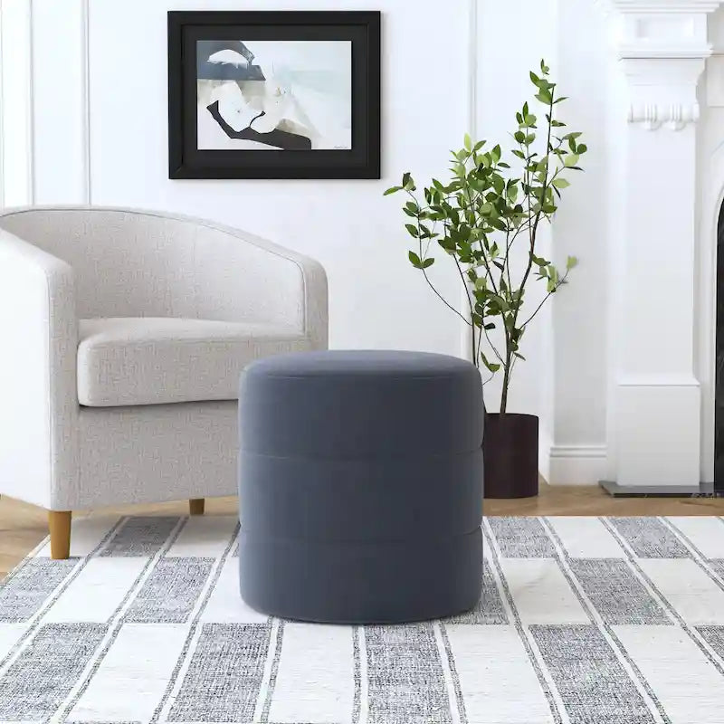 Ottoman rond – Similicuir caramel / Bouclé crème et blanc, Une place