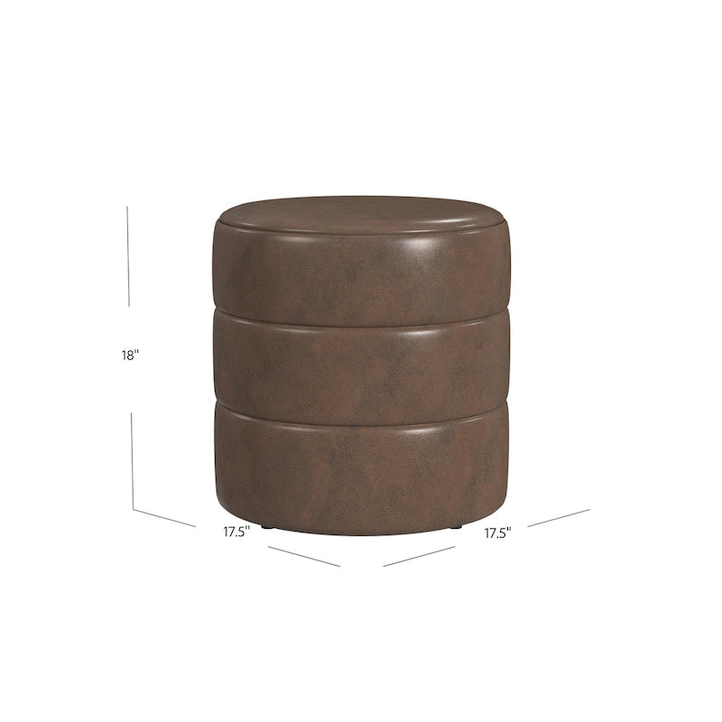 Ottoman rond – Similicuir caramel / Bouclé crème et blanc, Une place