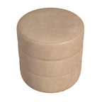 Ottoman rond – Similicuir caramel / Bouclé crème et blanc, Une place