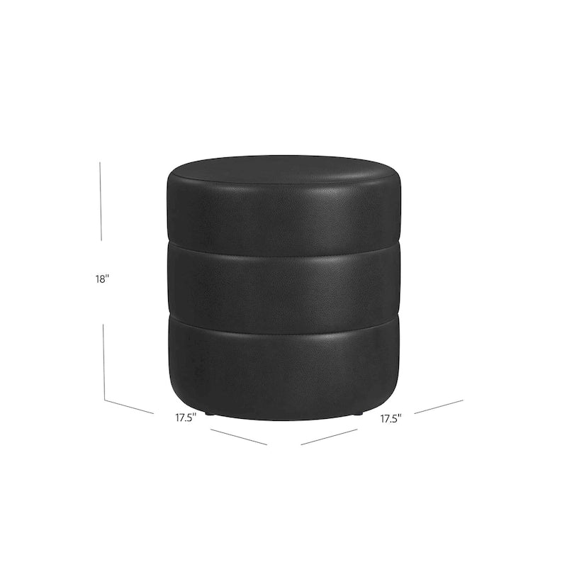 Ottoman rond – Similicuir caramel / Bouclé crème et blanc, Une place