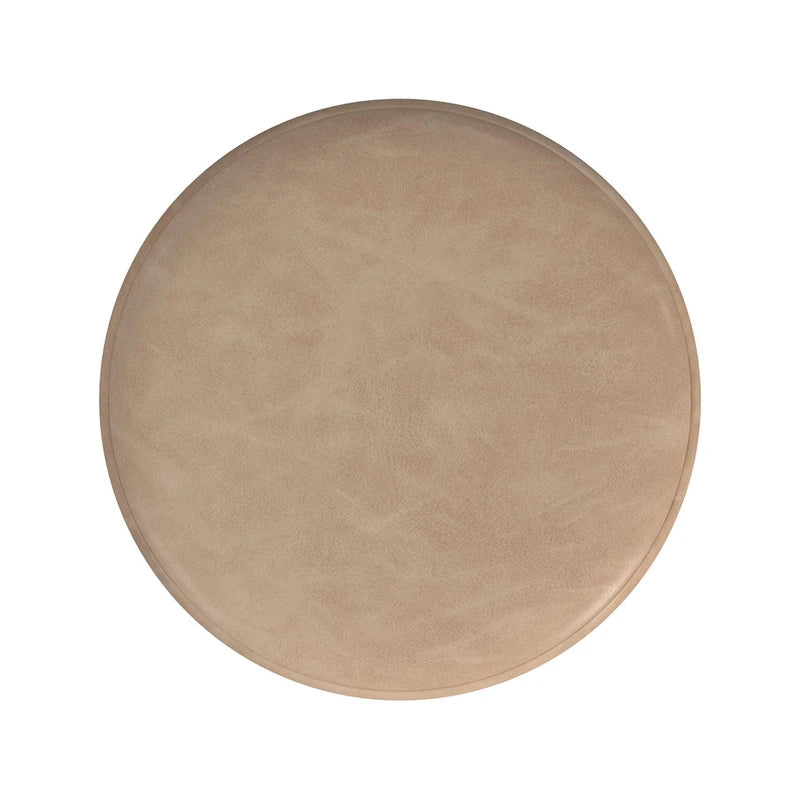Ottoman rond – Similicuir caramel / Bouclé crème et blanc, Une place