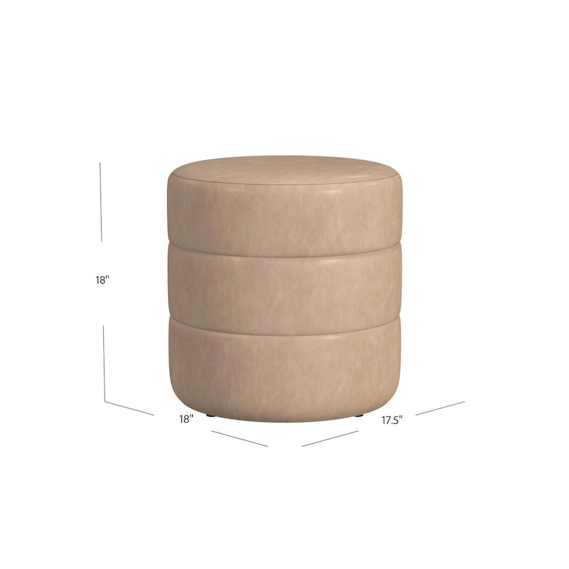 Ottoman rond – Similicuir caramel / Bouclé crème et blanc, Une place