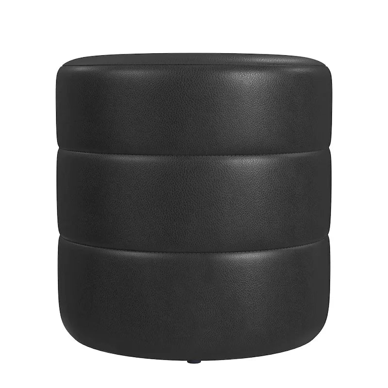 Ottoman rond – Similicuir caramel / Bouclé crème et blanc, Une place
