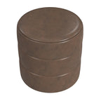 Ottoman rond – Similicuir caramel / Bouclé crème et blanc, Une place