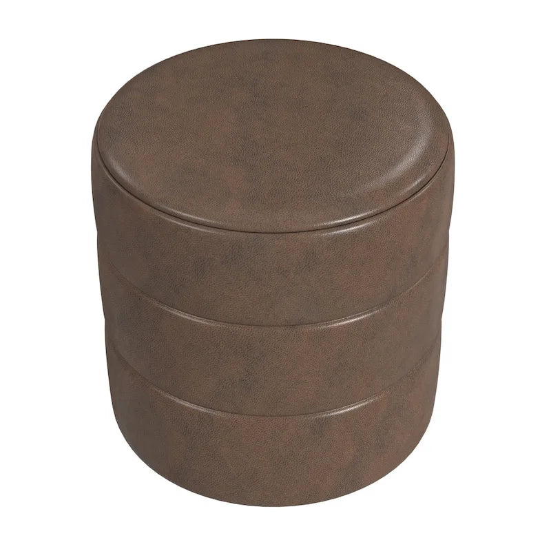 Ottoman rond – Similicuir caramel / Bouclé crème et blanc, Une place