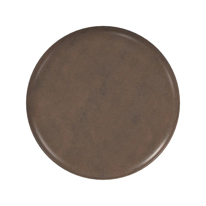 Ottoman rond – Similicuir caramel / Bouclé crème et blanc, Une place