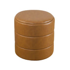 Ottoman rond – Similicuir caramel / Bouclé crème et blanc, Une place
