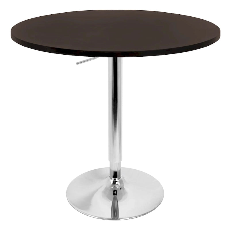 Table de bar réglable, plateau noir/blanc/marron/noyer, piètement chromé/noir, 2 places