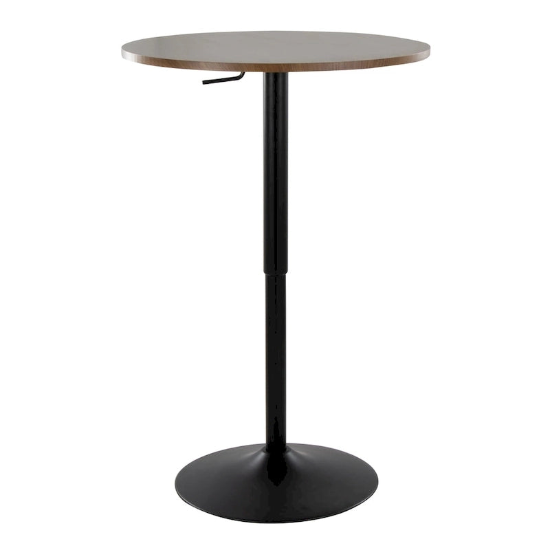 Table de bar réglable, plateau noir/blanc/marron/noyer, piètement chromé/noir, 2 places