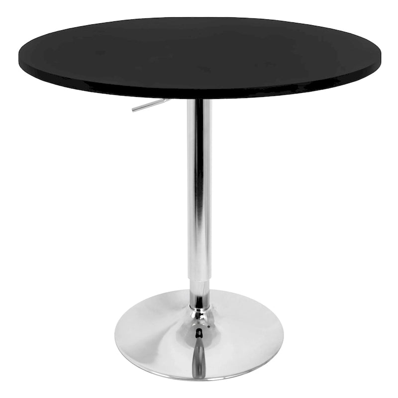 Table de bar réglable, plateau noir/blanc/marron/noyer, piètement chromé/noir, 2 places