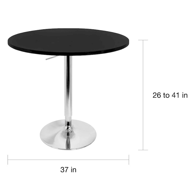 Table de bar réglable, plateau noir/blanc/marron/noyer, piètement chromé/noir, 2 places