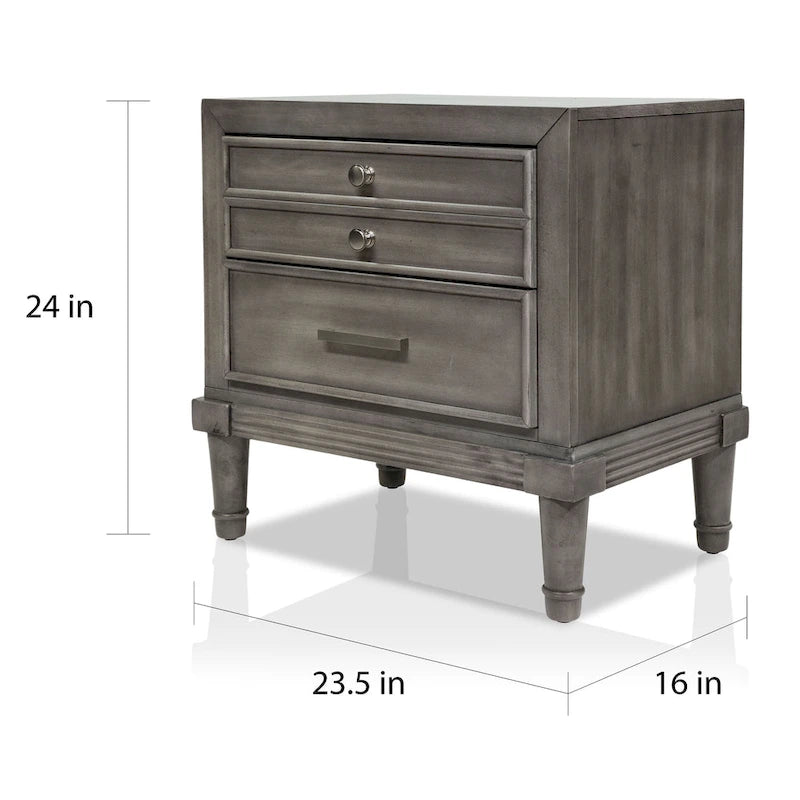 Table de chevet Sultry Grey à 3 tiroirs en bois massif