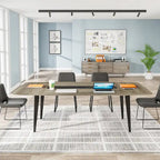 Table de conférence en forme de bateau, 1,8 m, 6-8 personnes, Grain de bois clair / Gris / Blanc