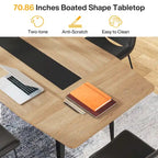 Table de conférence en forme de bateau, 1,8 m, 6-8 personnes, Grain de bois clair / Gris / Blanc