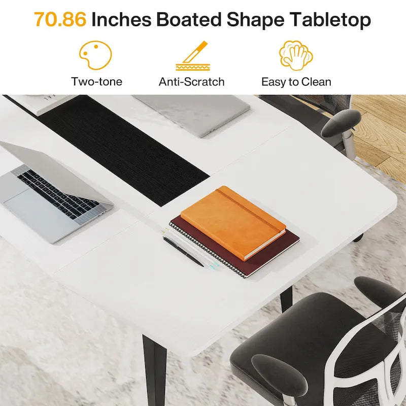 Table de conférence en forme de bateau, 1,8 m, 6-8 personnes, Grain de bois clair / Gris / Blanc
