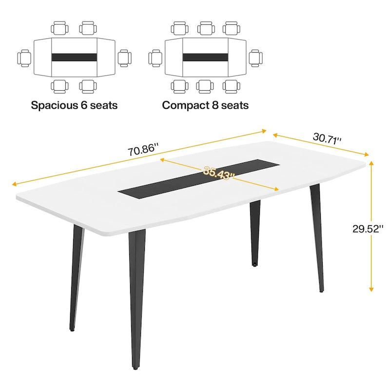Table de conférence en forme de bateau, 1,8 m, 6-8 personnes, Grain de bois clair / Gris / Blanc