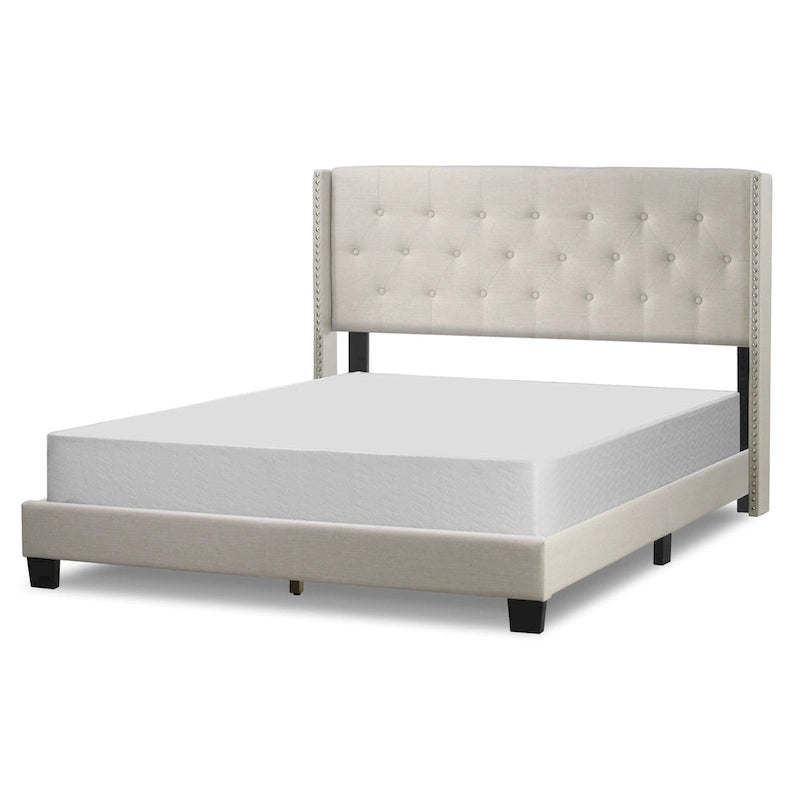 Lit rembourré à dossier haut capitonné beige – Lit simple / Grand lit double / Très grand lit double
