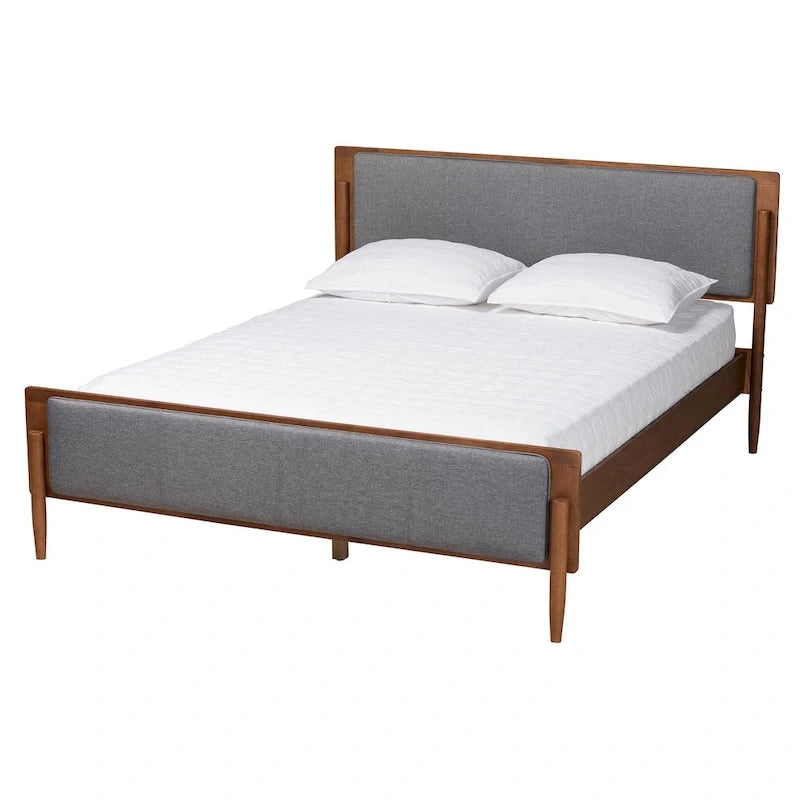Lit plateforme moderne du milieu du siècle Noyer Gris & Frêne – Grand lit/Très grand lit