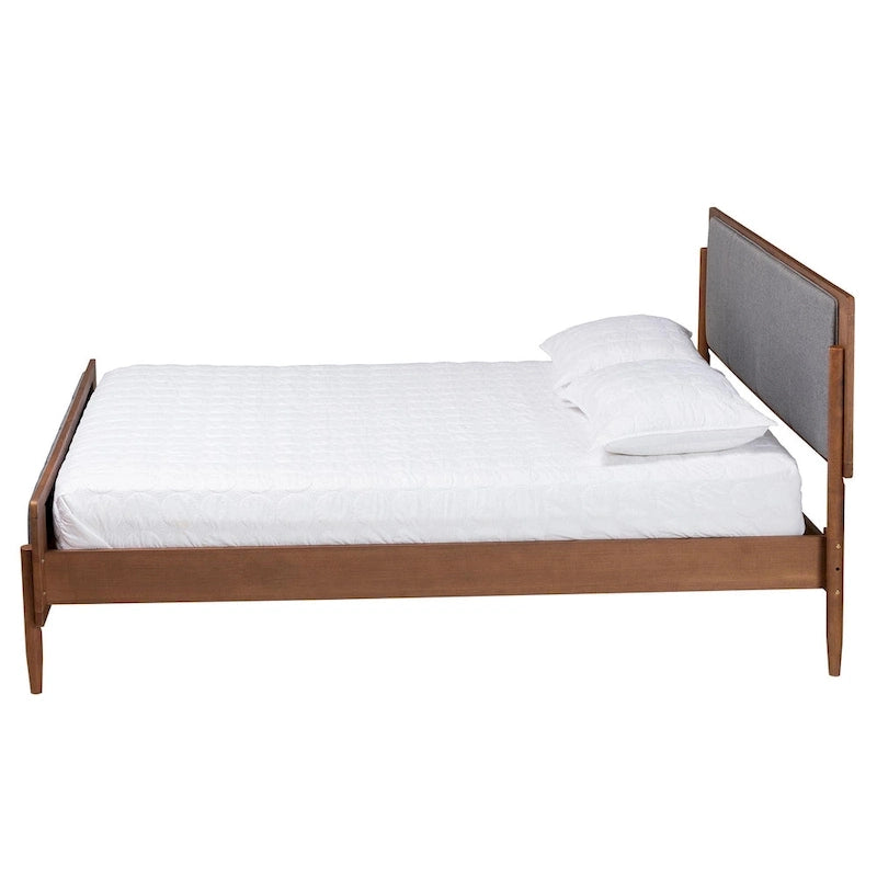 Lit plateforme moderne du milieu du siècle Noyer Gris & Frêne – Grand lit/Très grand lit