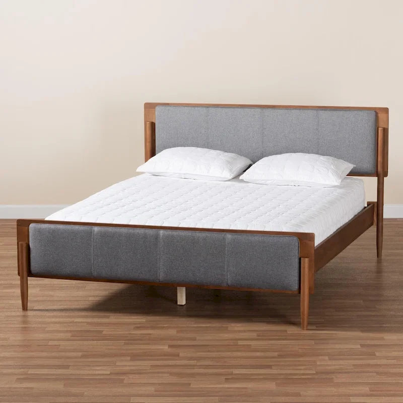 Lit plateforme moderne du milieu du siècle Noyer Gris & Frêne – Grand lit/Très grand lit