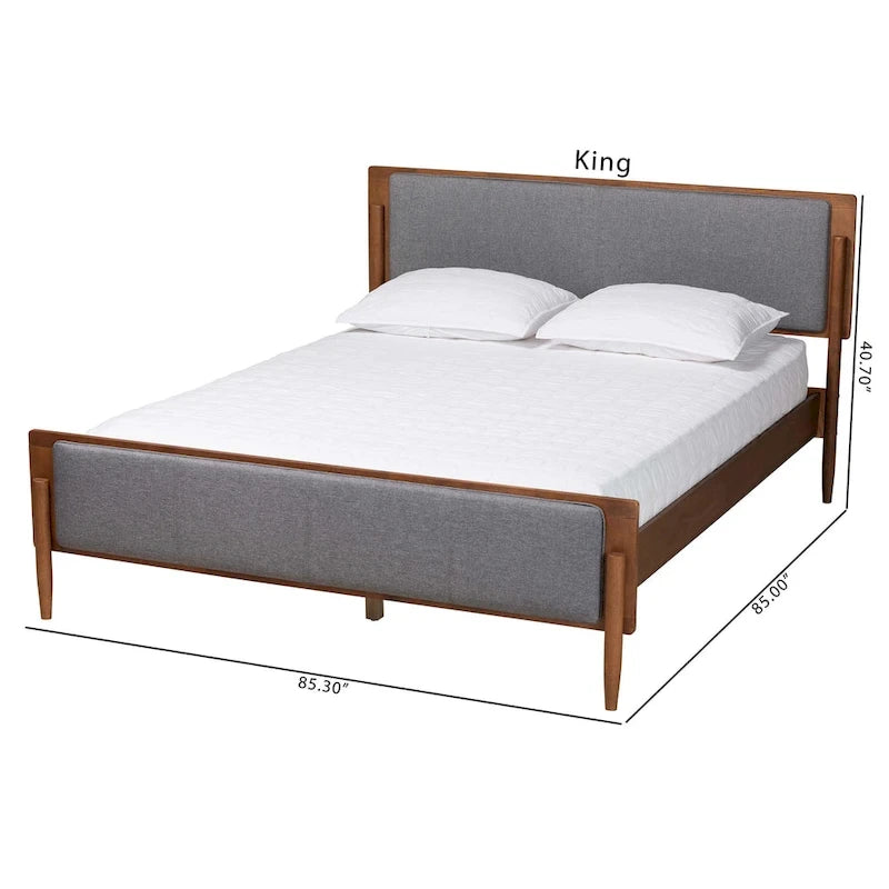 Lit plateforme moderne du milieu du siècle Noyer Gris & Frêne – Grand lit/Très grand lit